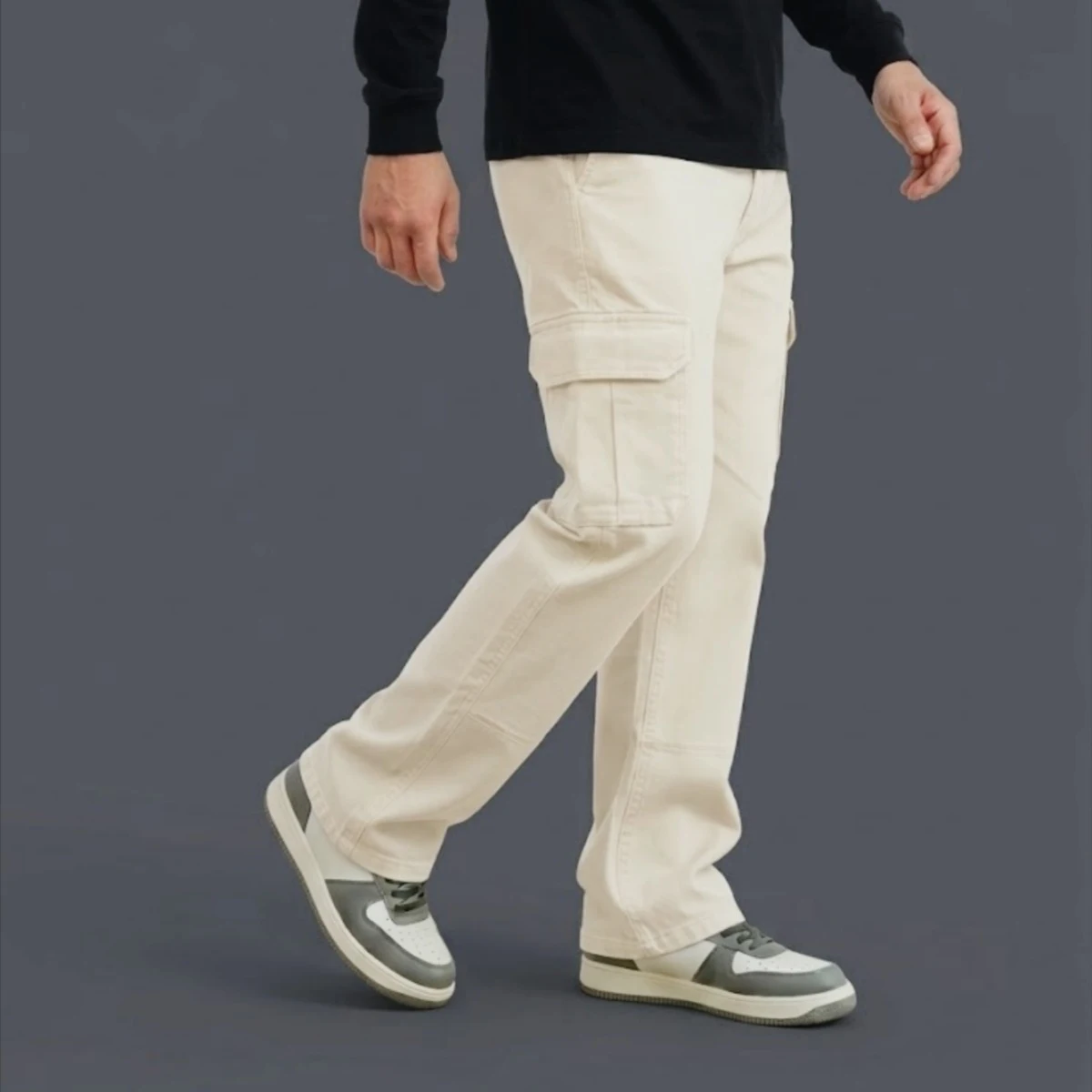 Off White Colour Baggy Cargo