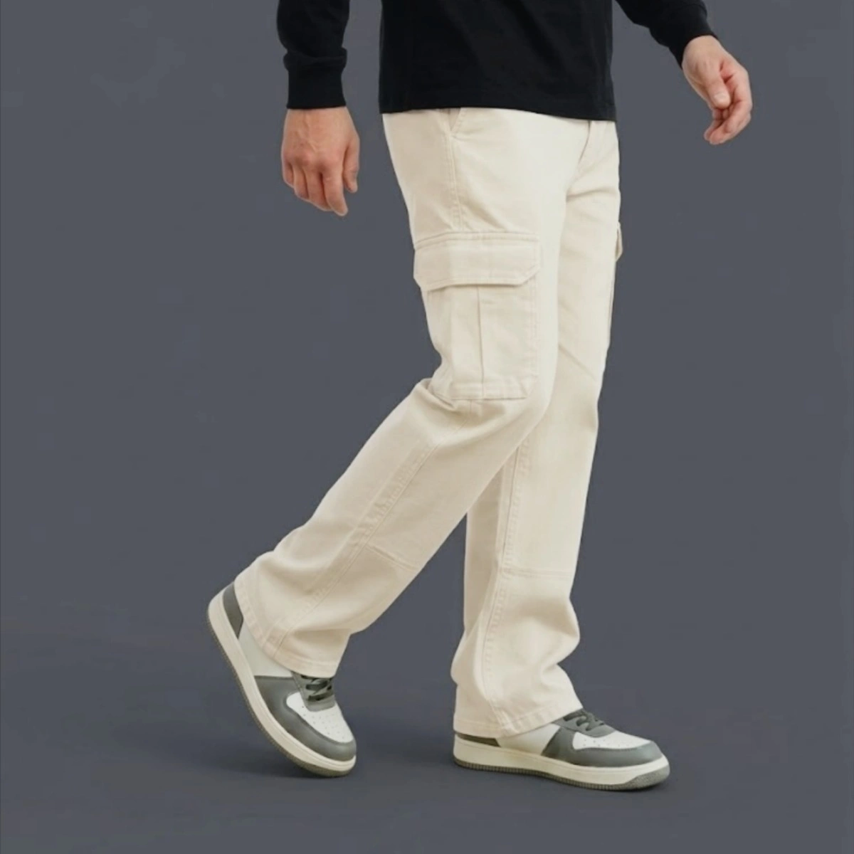 Off White Colour Baggy Cargo