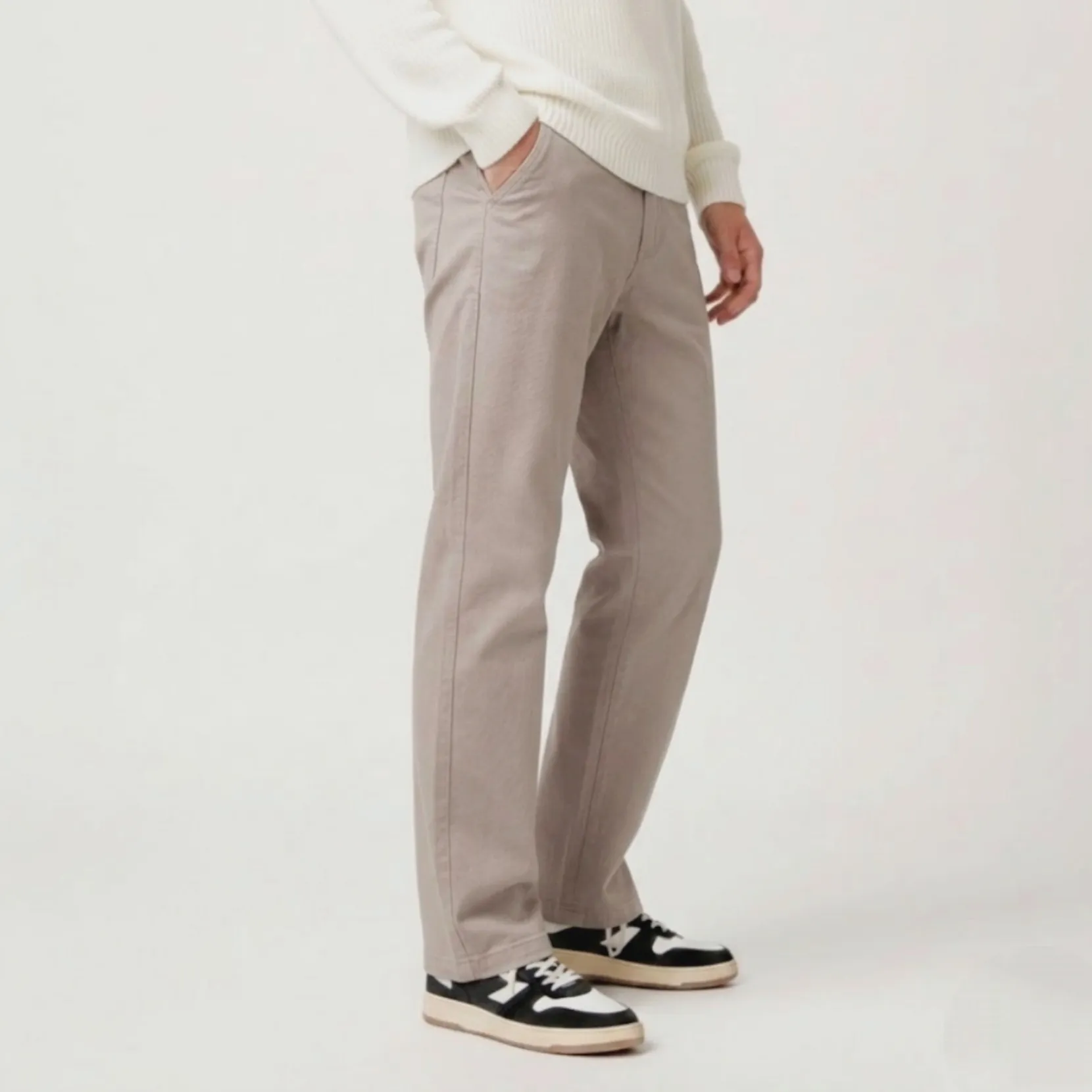 Beige Straight Cut Baggy Pants