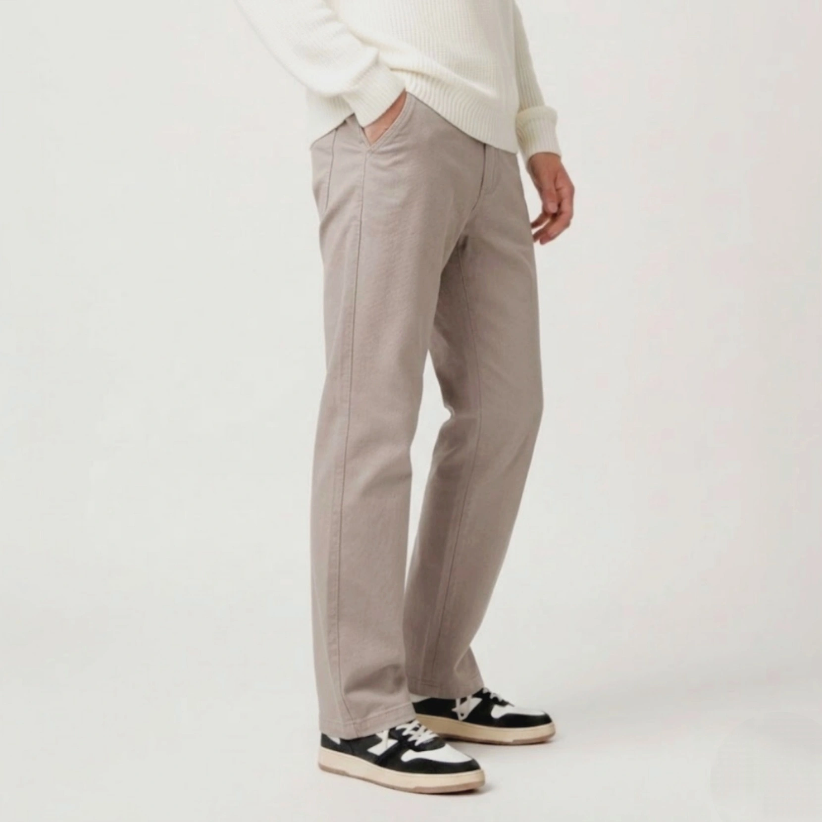 Beige Straight Cut Baggy Pants