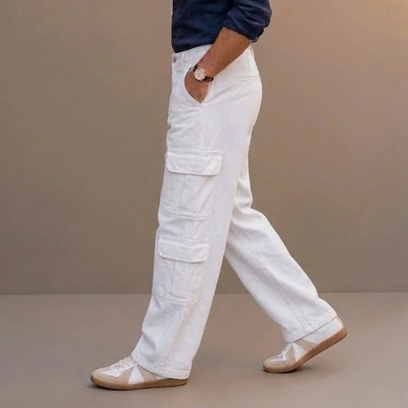 8 Pocket White Baggy Cargo Pants 