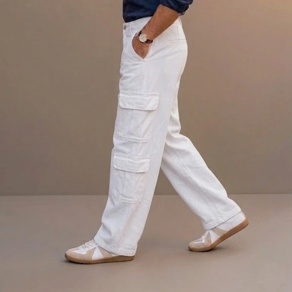 8 Pocket White Baggy Cargo Pants 