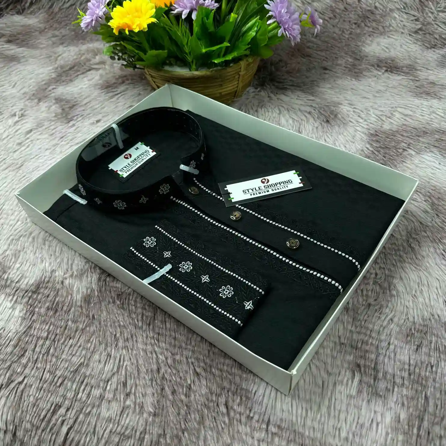Soft Cotton Fabric Punjabi Black
