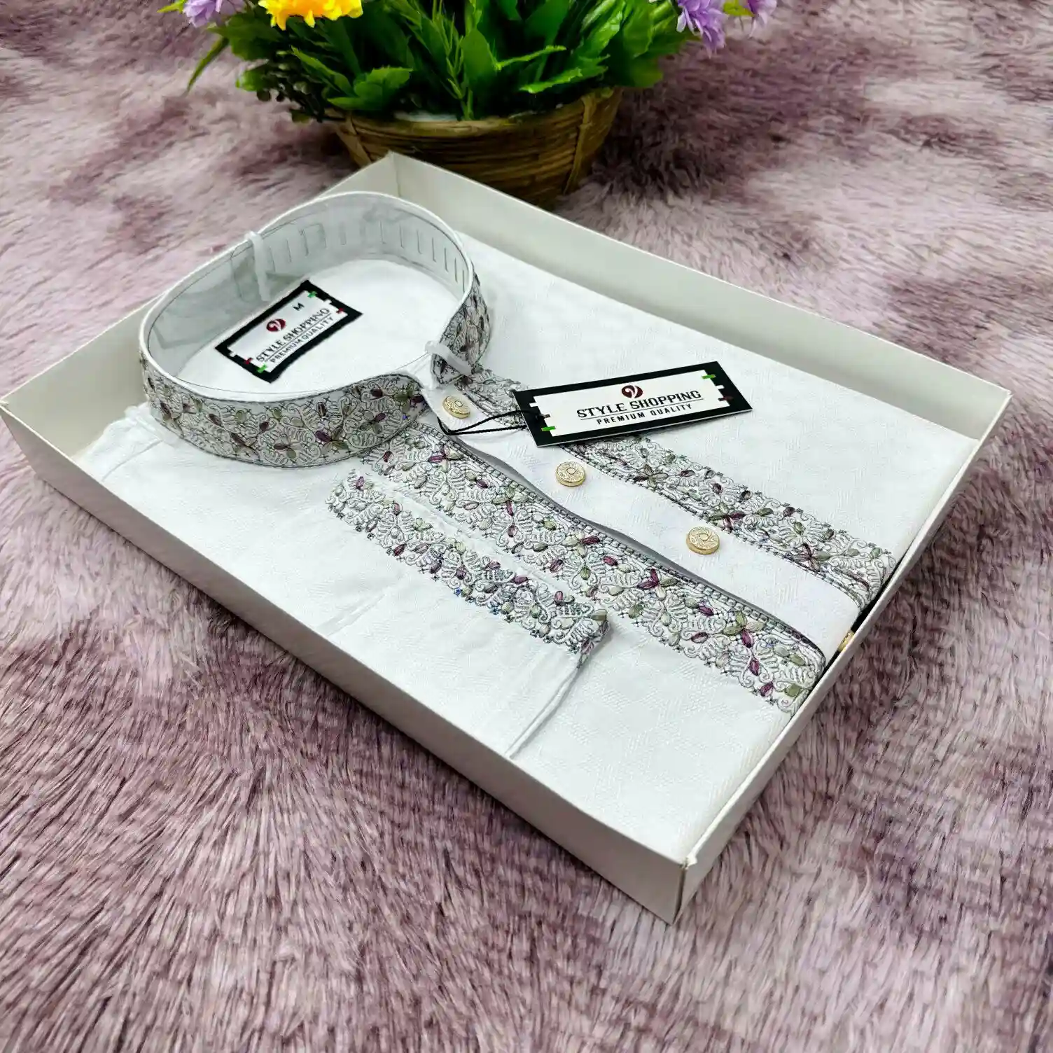 Soft Cotton Fabric Punjabi-white2