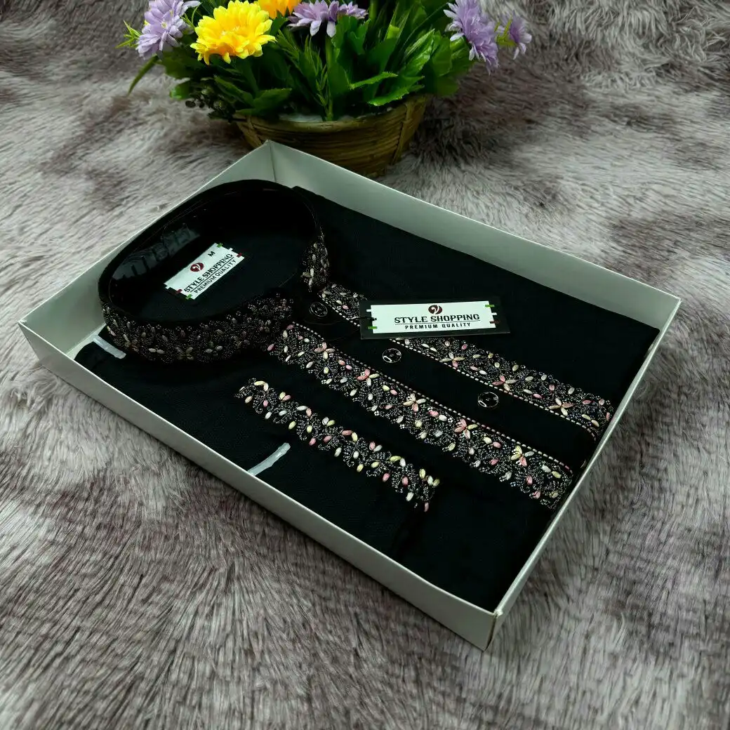 Soft Cotton Fabric Punjabi Black 2