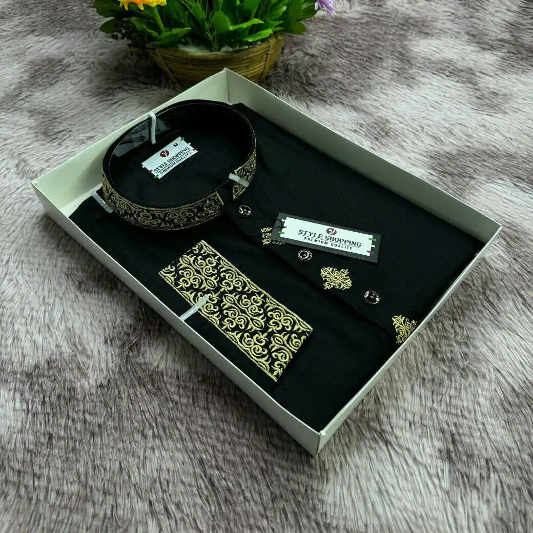 Soft Cotton Fabric Punjabi Black 3