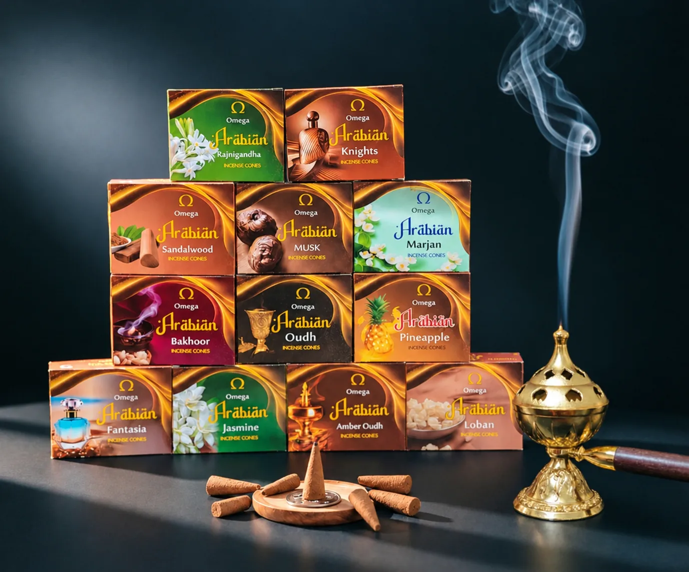 Arabian Dhoop Cone with Golden Rotary Burner