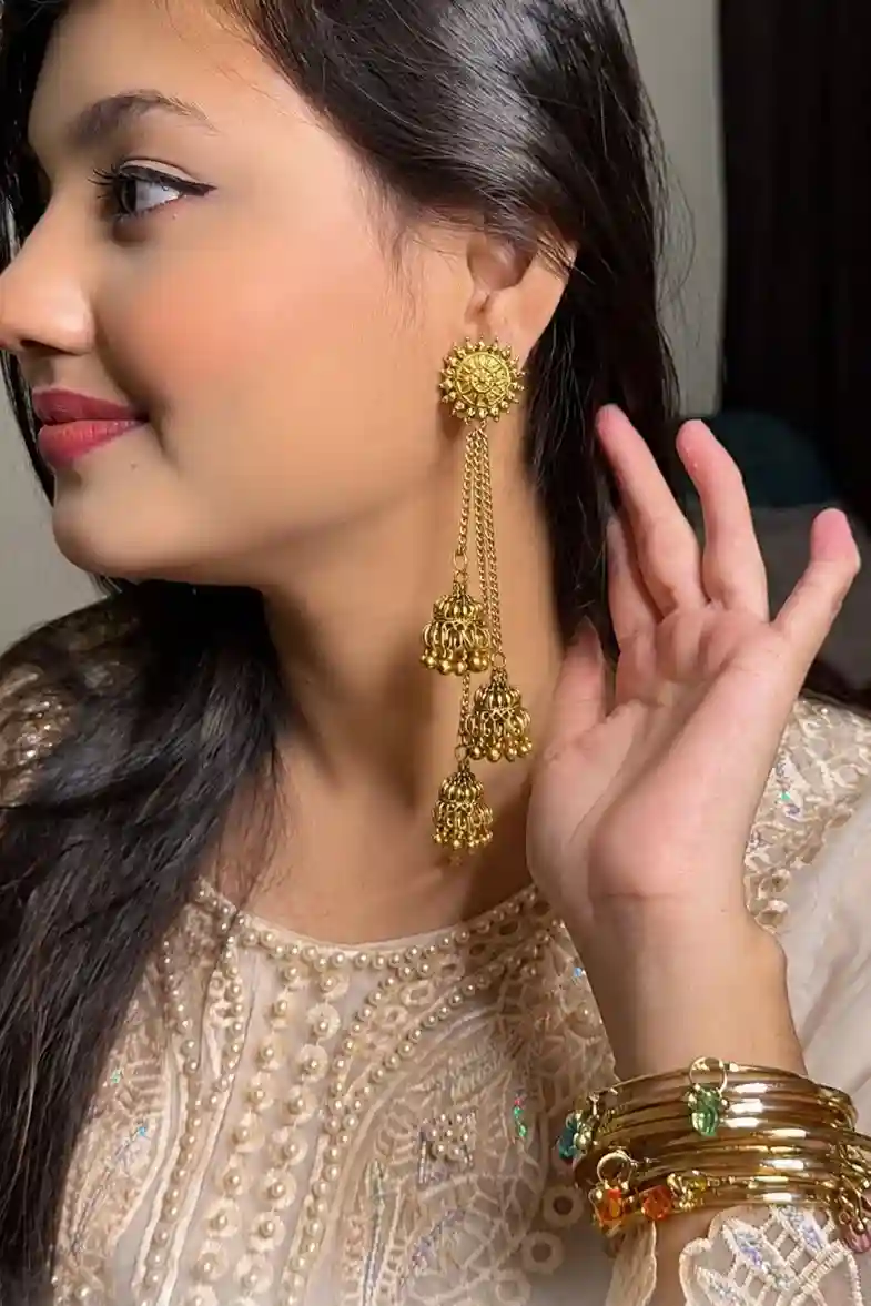 long copper triple jhumka
