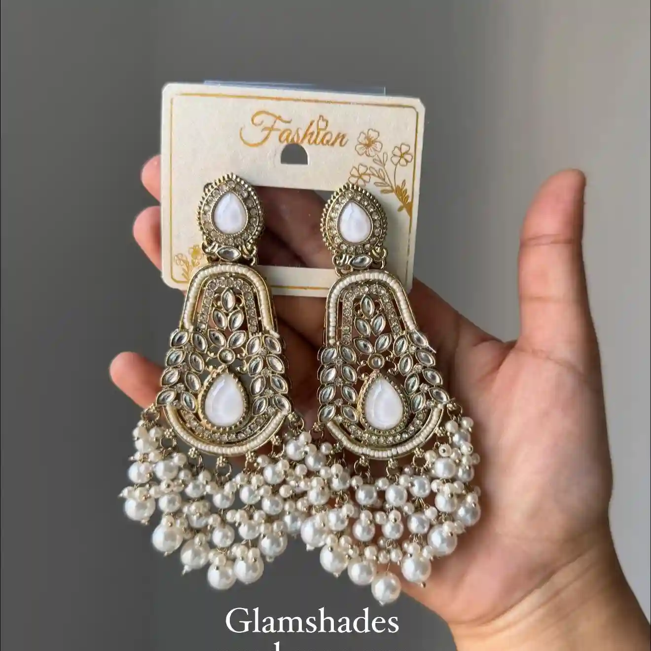 White pearl dropped beads statement