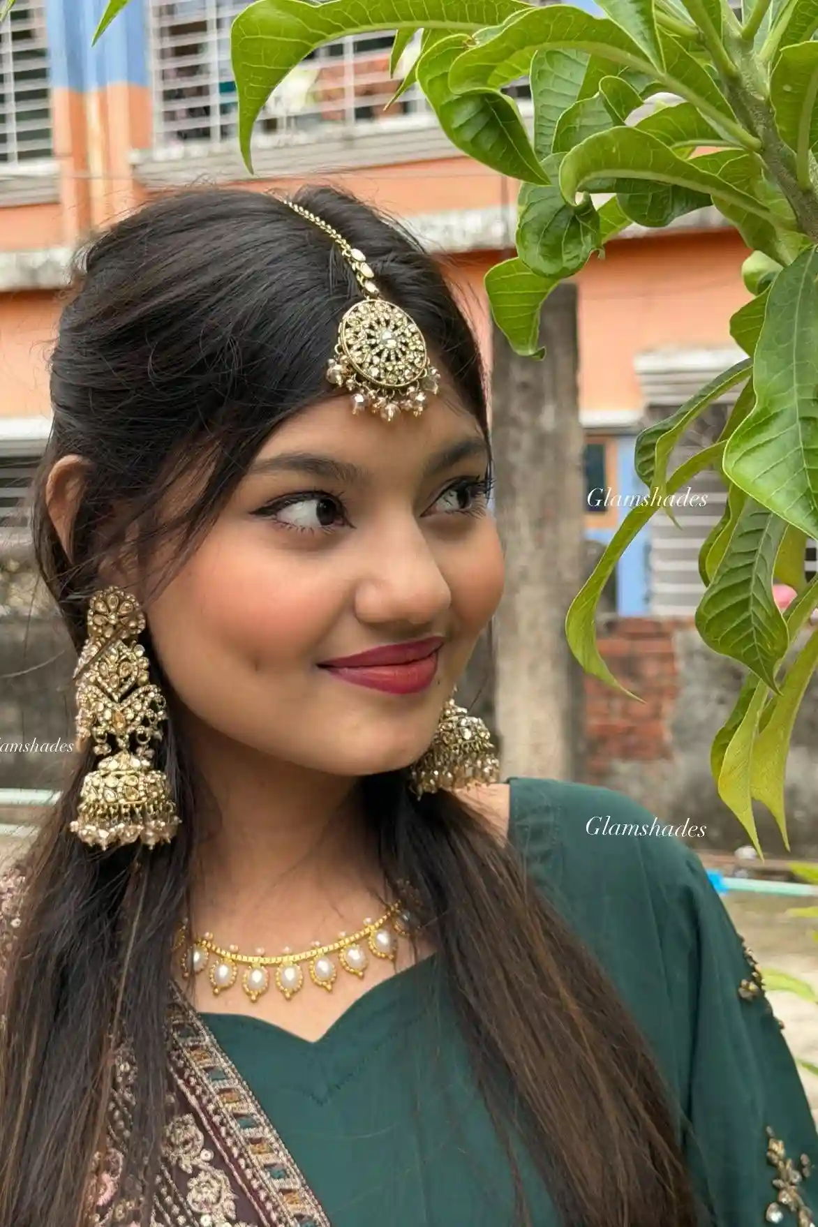 Big jhumka tana and tikli set 