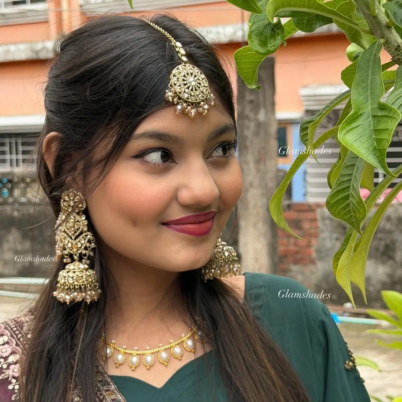 Big jhumka tana and tikli set 