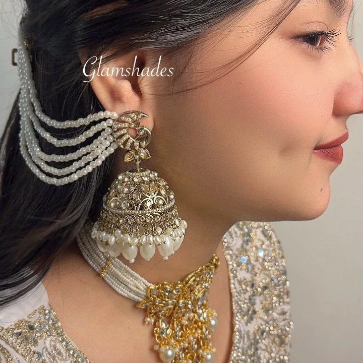 Big Jhumka with 5 layered pearl tana  thumbnail 2