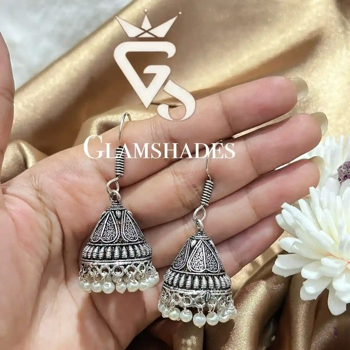 Oxidised Pearl Drop Jhumka