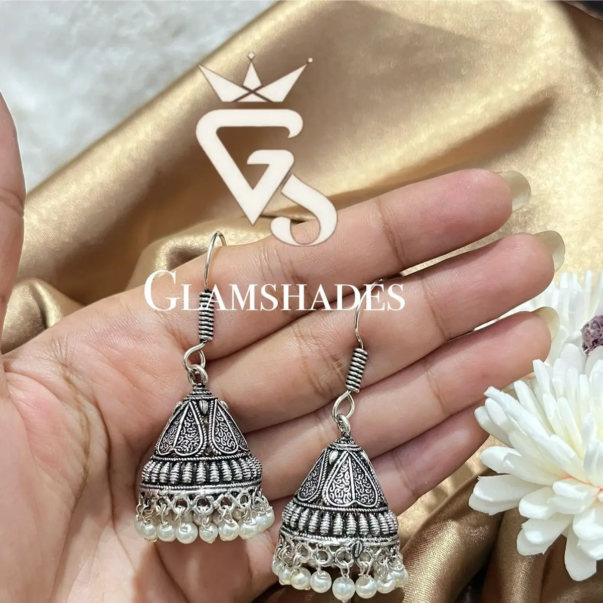 Oxidised Pearl Drop Jhumka