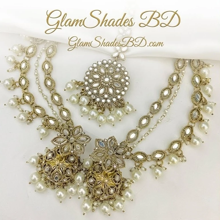 Mirror Work tana jhumka with tikli