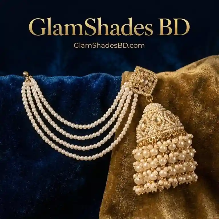 Multani Bahubali Jhumka with 5 layered pearl tana