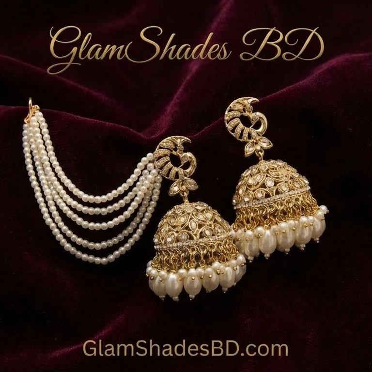 Big Jhumka with 5 layered pearl tana  thumbnail 3