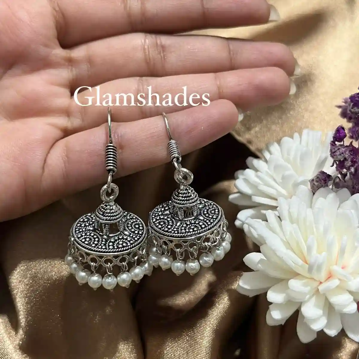 Royal Oxidized Dome Pearl Jhumka