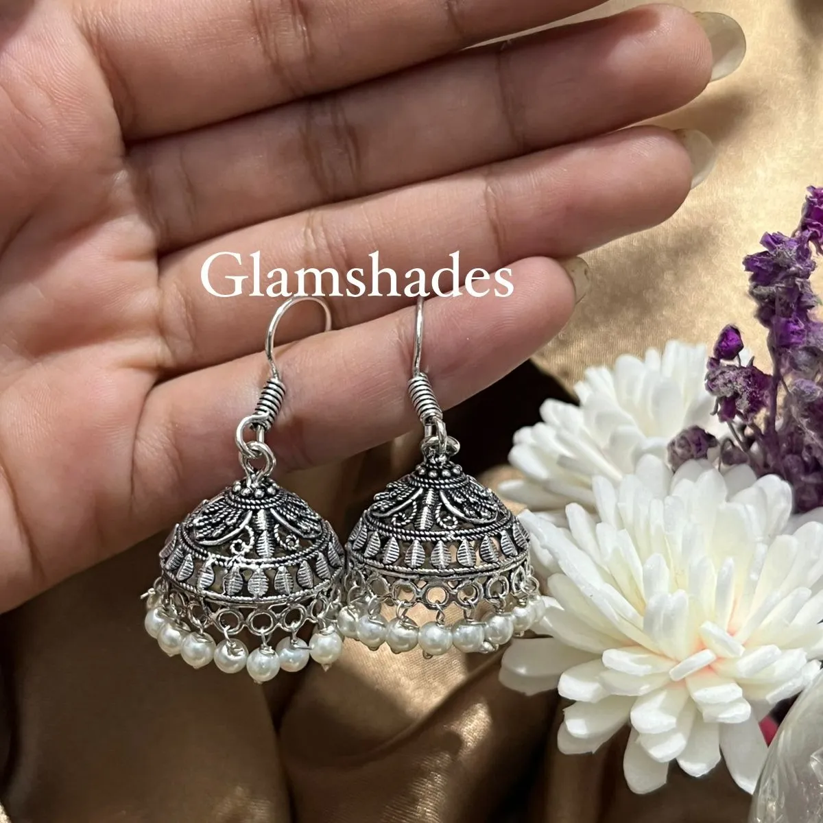 Classic Oxidized Pearl Dome Jhumka