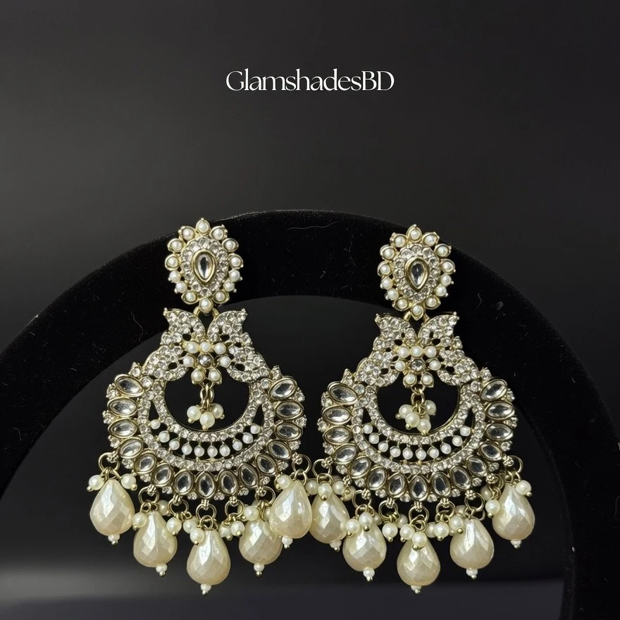 white kundon earrings