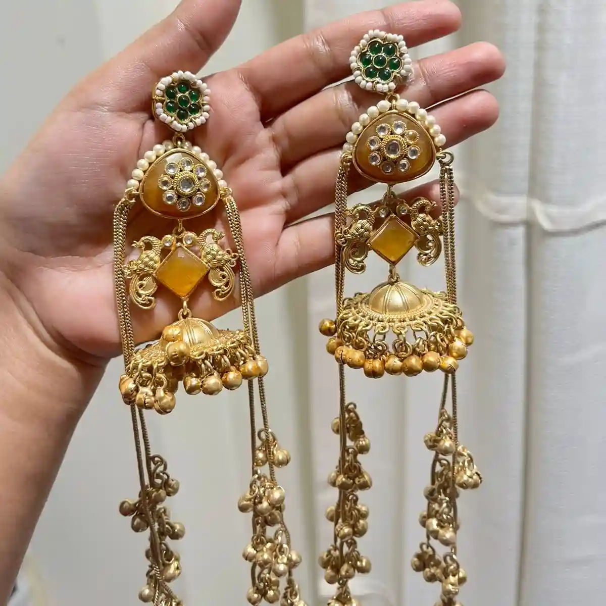 monalisa stone and panchi kundon worked kashmiri earrings 3
