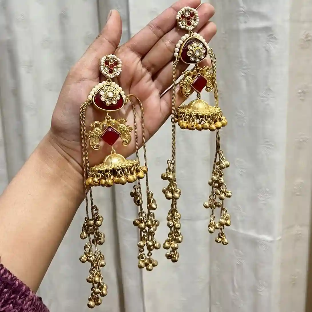 monalisa stone and panchi kundon worked kashmiri earrings 4