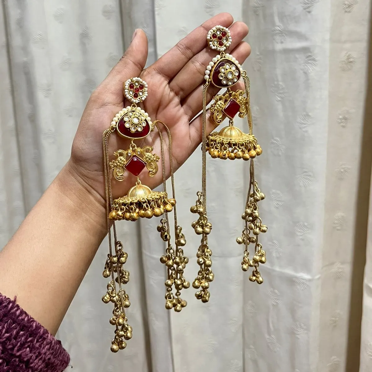 monalisa stone and panchi kundon worked kashmiri earrings 4