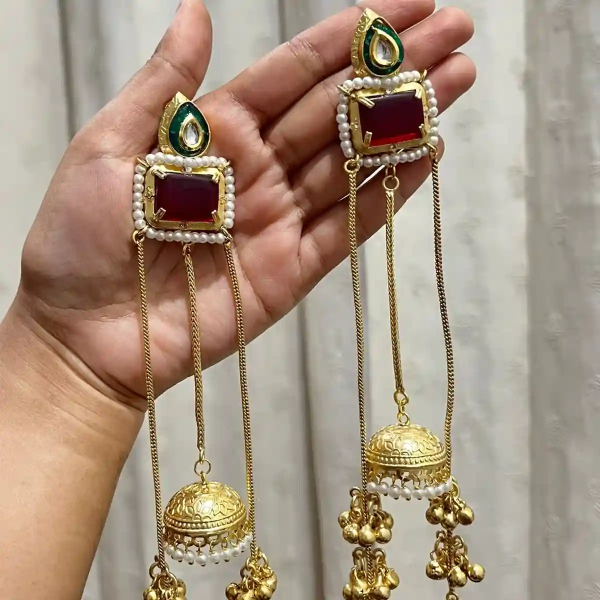 monalisa stone and panchi kundon worked kashmiri earrings 6