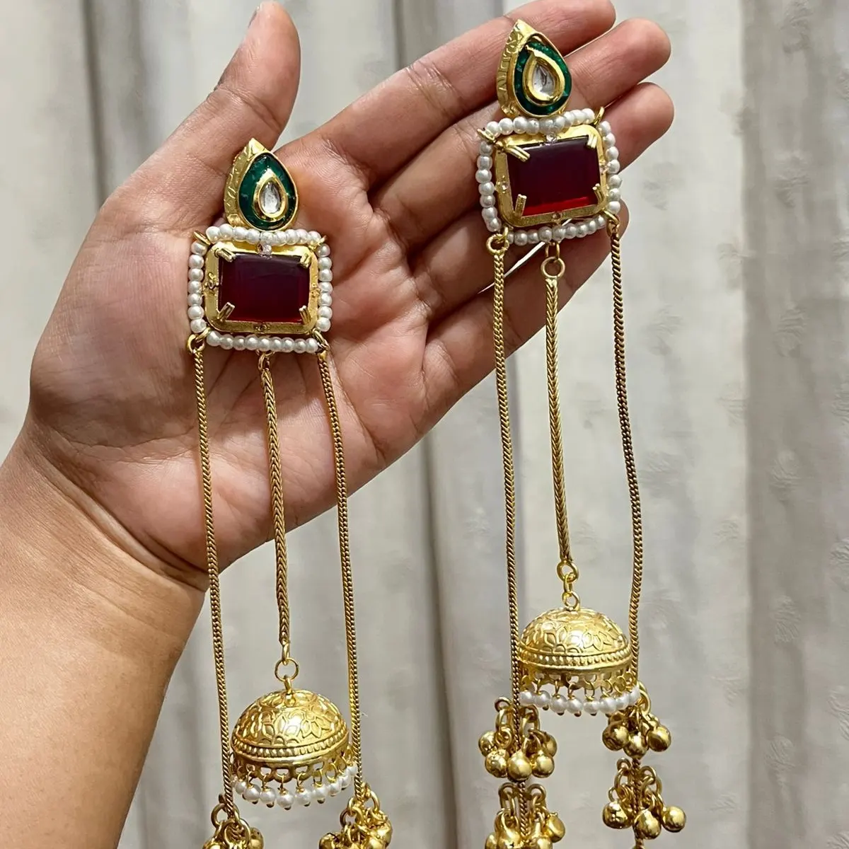 monalisa stone and panchi kundon worked kashmiri earrings 6