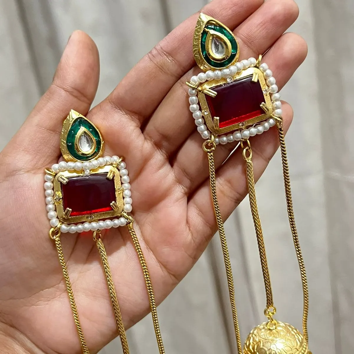 monalisa stone and panchi kundon worked kashmiri earrings 6 thumbnail 2