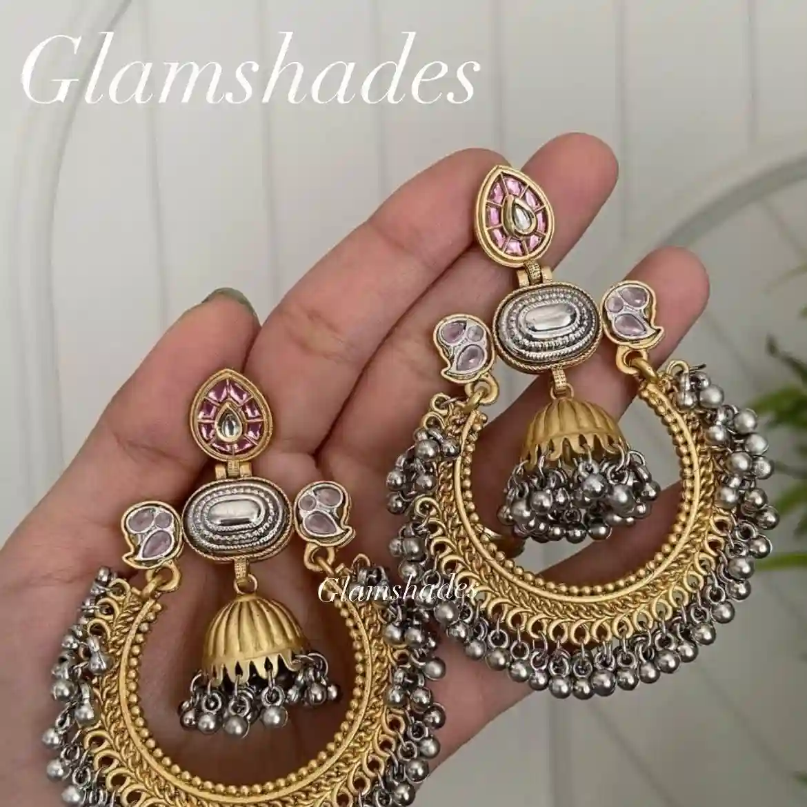 Chandbali shaped kashmiri earrings 