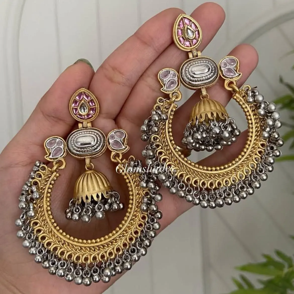 Chandbali shaped kashmiri earrings thumbnail 3
