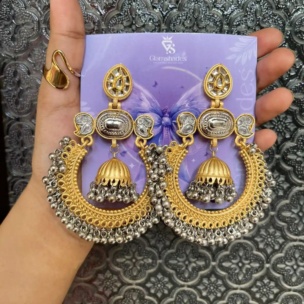Chandbali shaped kashmiri earrings