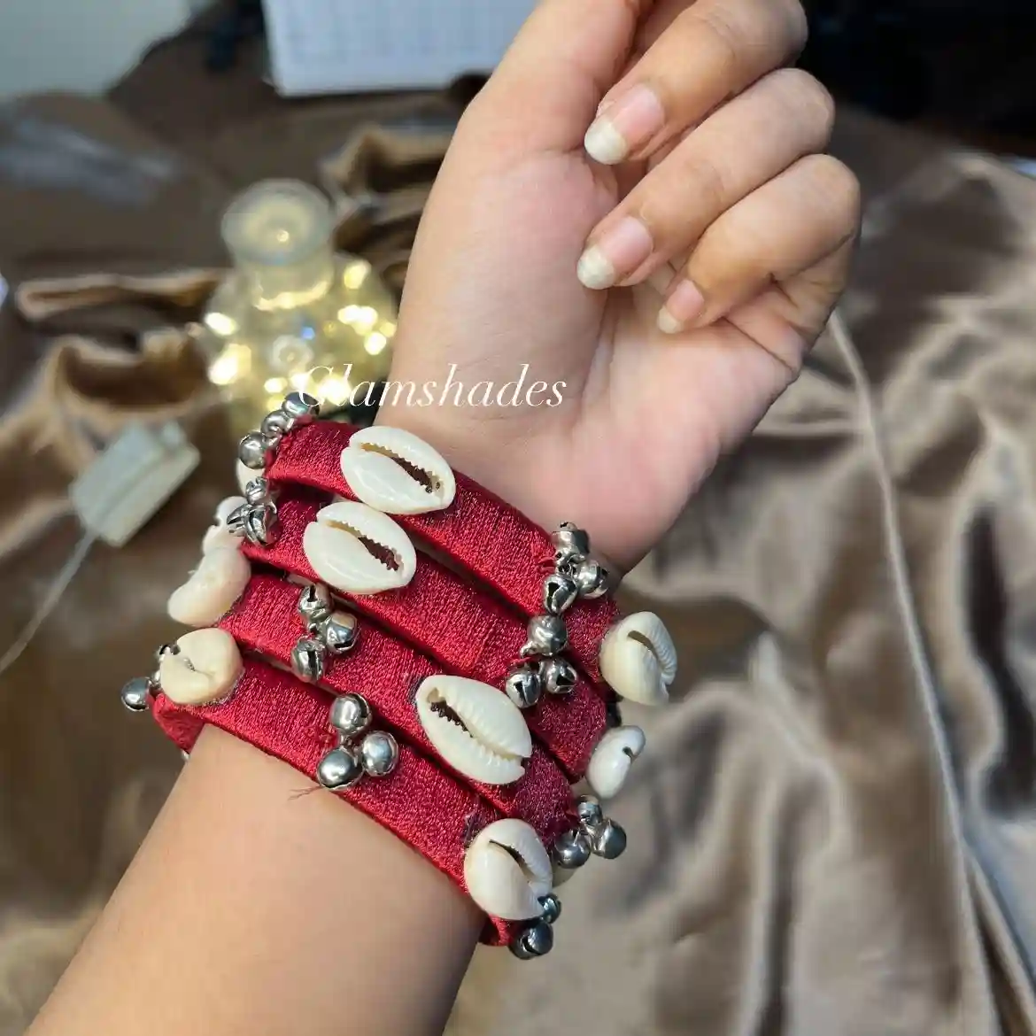 Red Shell & Ghungroo Thread Bangles – Set 6