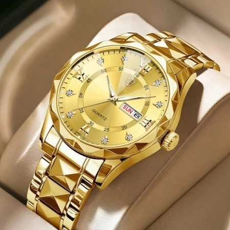Binbond diamond glass mens watch-Golden