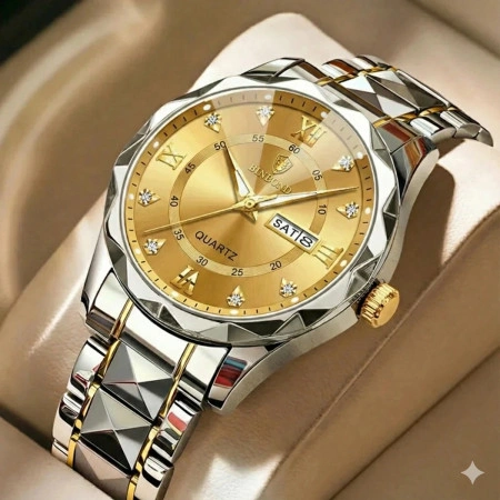 Binbond diamond glass mens watch-Silver&Golden Dail