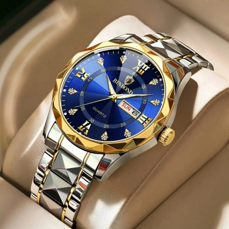 Binbond diamond glass mens watch-Siver-toton-Blue 