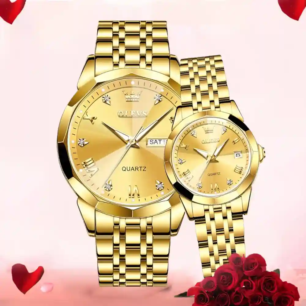 Olevs Stylish Couple Watch-golden color