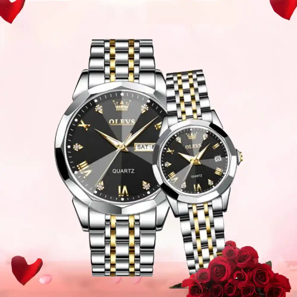Olevs Stylish Couple Watch Silver Black