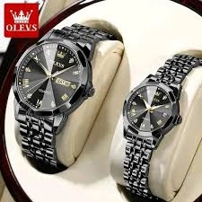 Olevs Stylish Couple Wrist Watch - BLACK