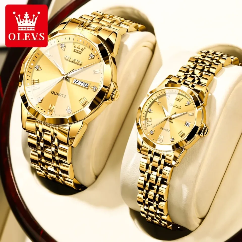 Olevs Stylish Couple Watch-golden color