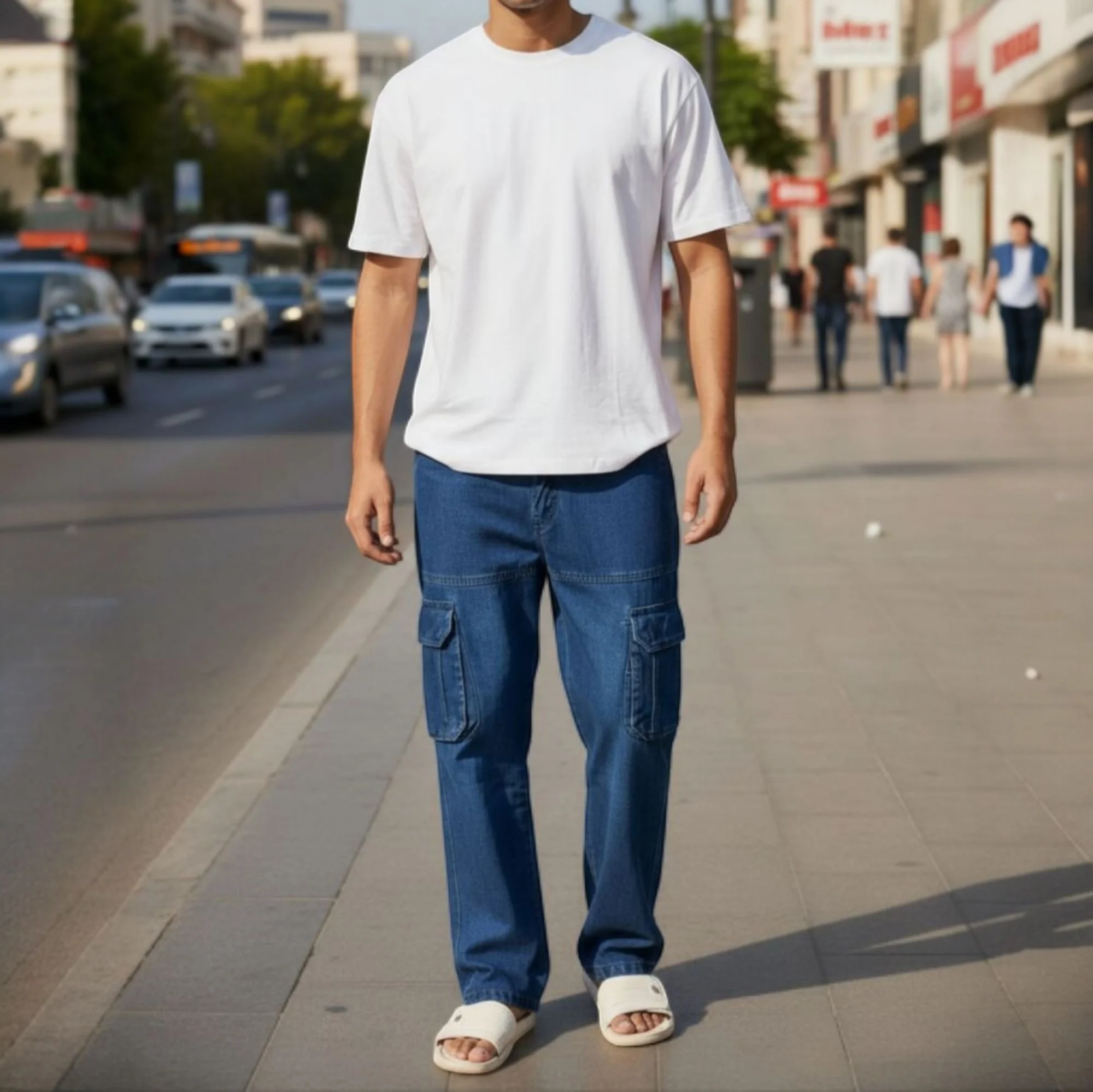 Blue Denim Baggy Cargo  thumbnail 3