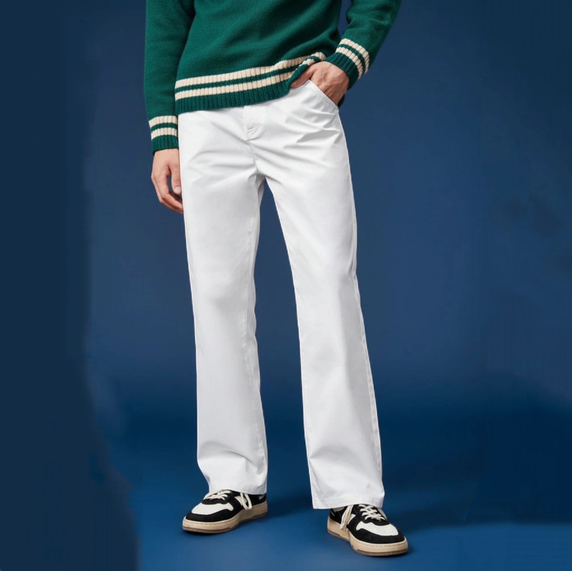 White Straight Cut Baggy Pants 