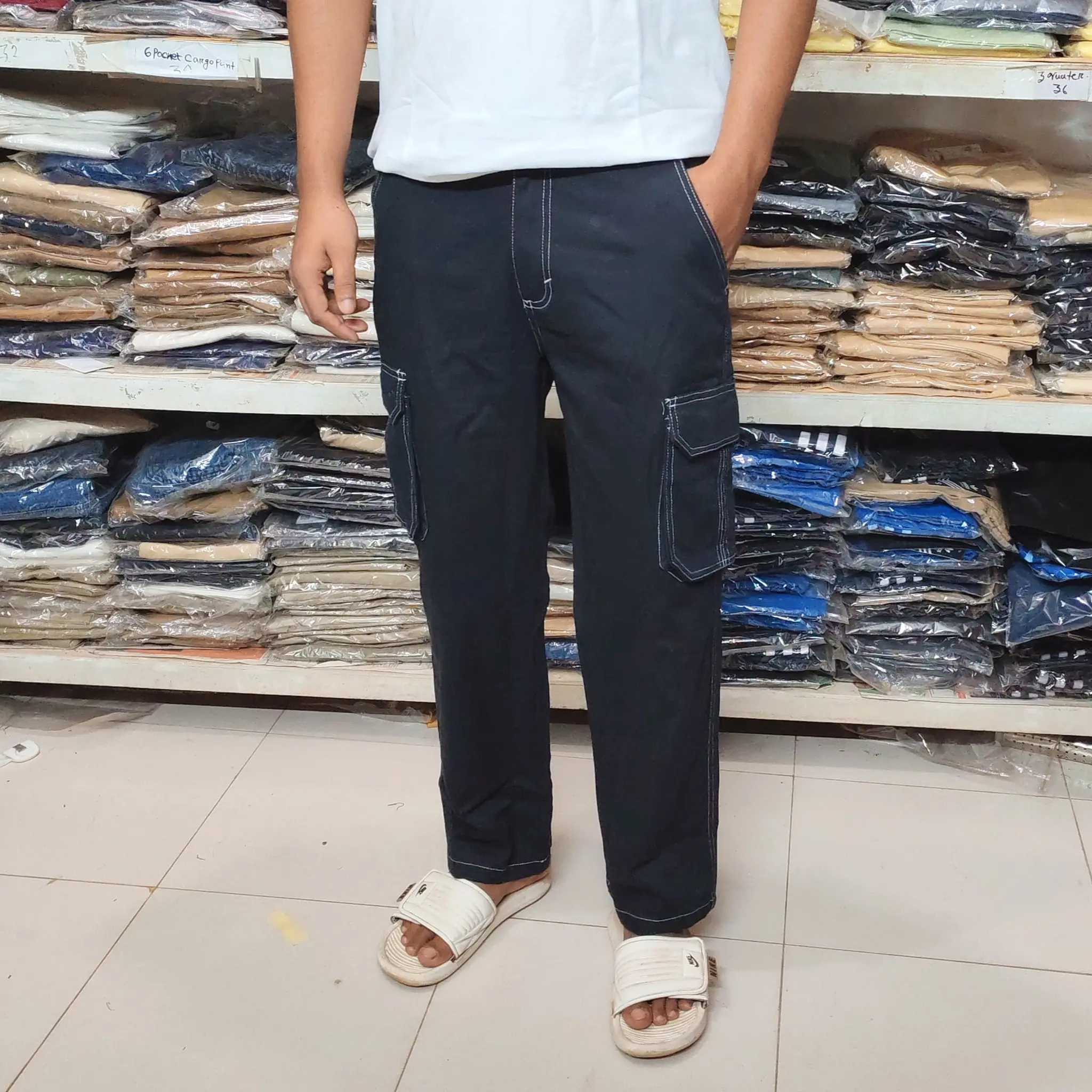 Black Contrast Baggy Cargo