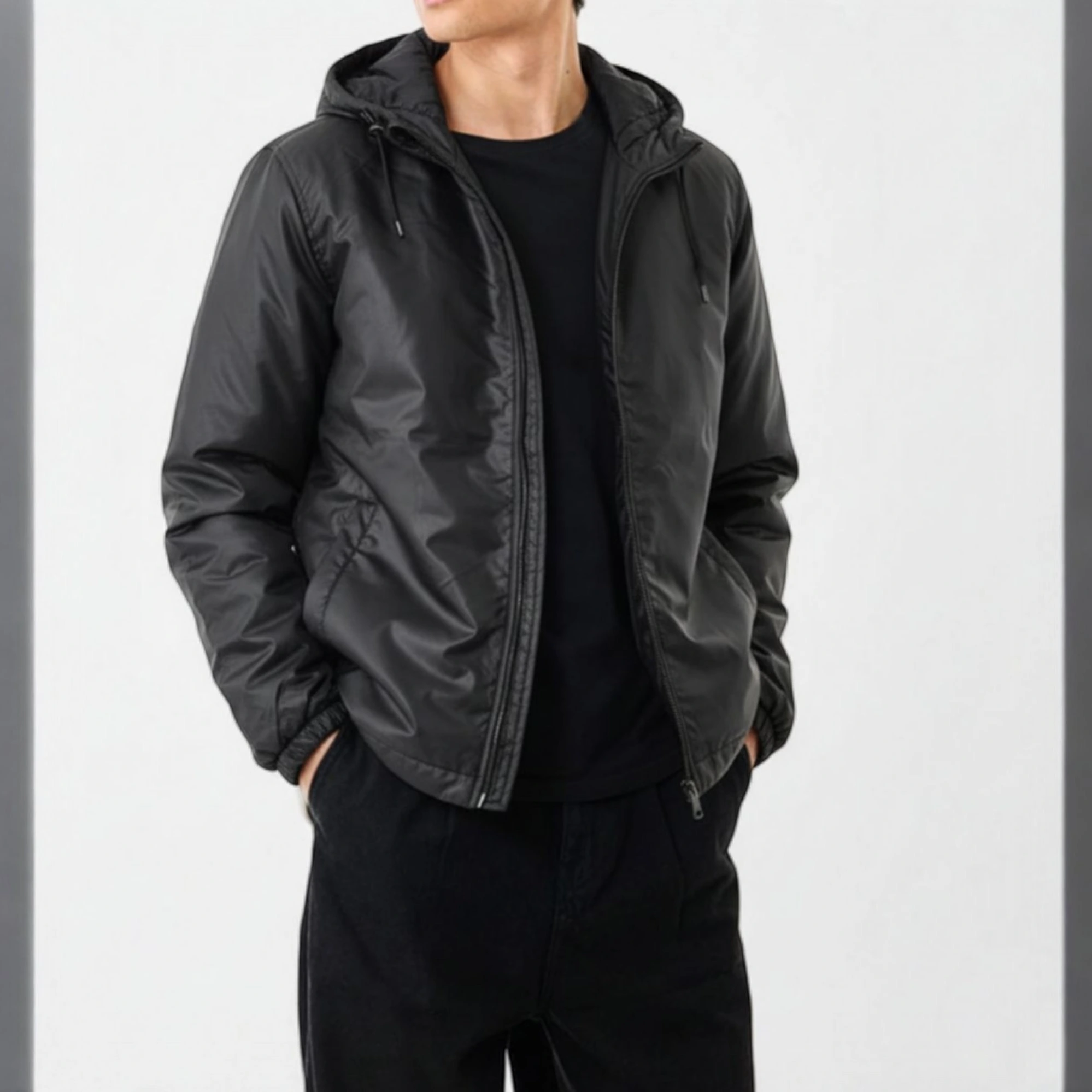 Men's Black Puffer Hoodie Jacket