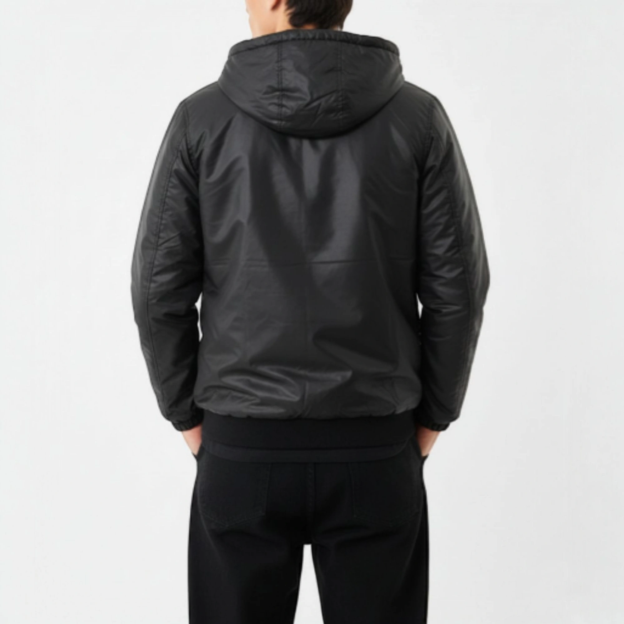 Men's Black Puffer Hoodie Jacket thumbnail 2