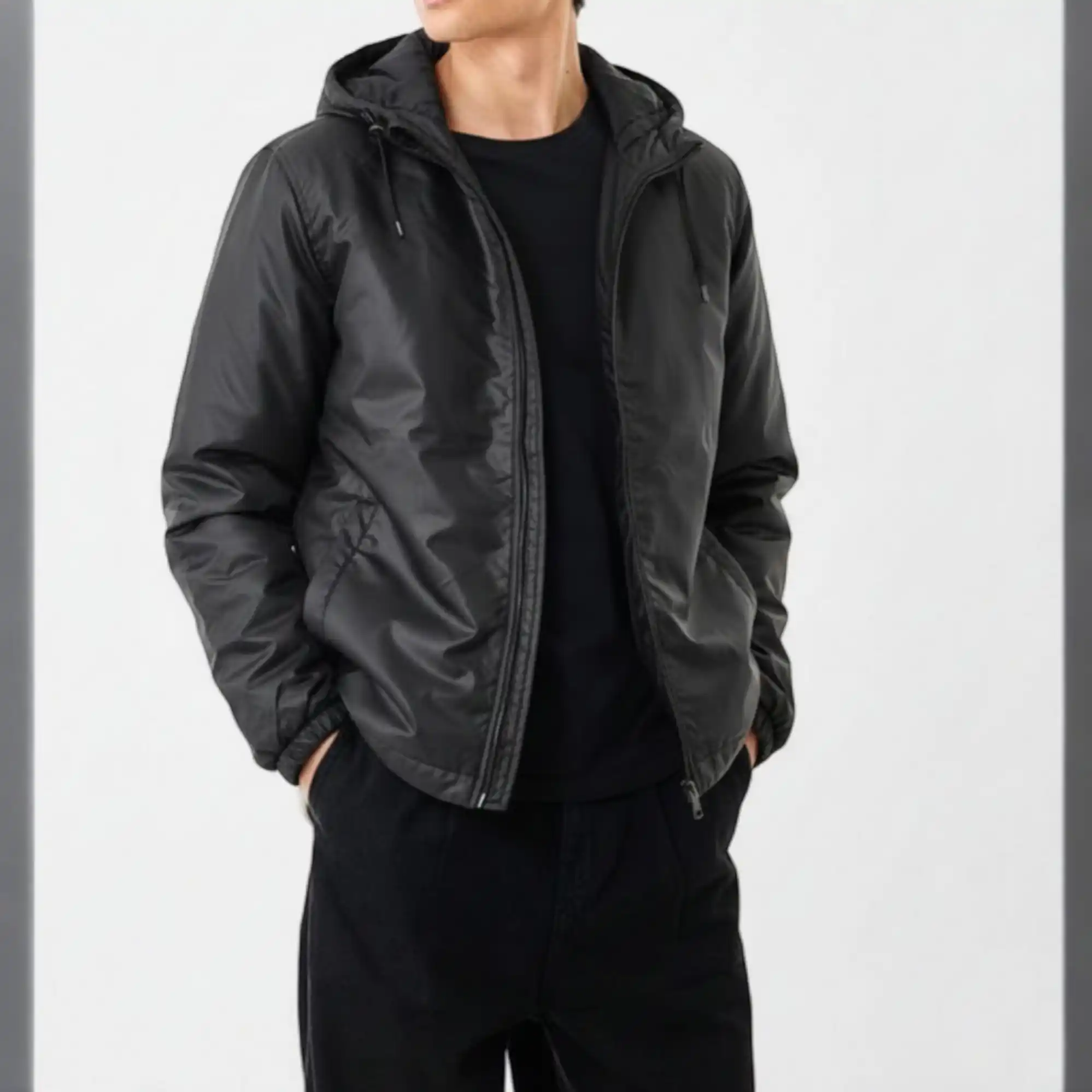 Men's Black Puffer Hoodie Jacket