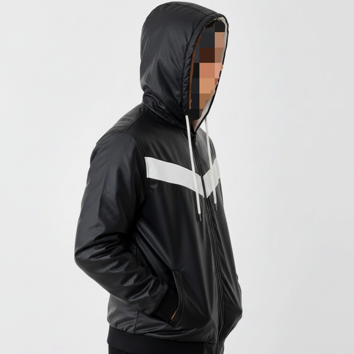 Men's Black & White Contrast Puffer Hoodie Jacket