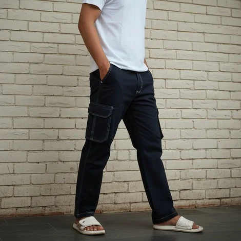 Black Contrast Baggy Cargo