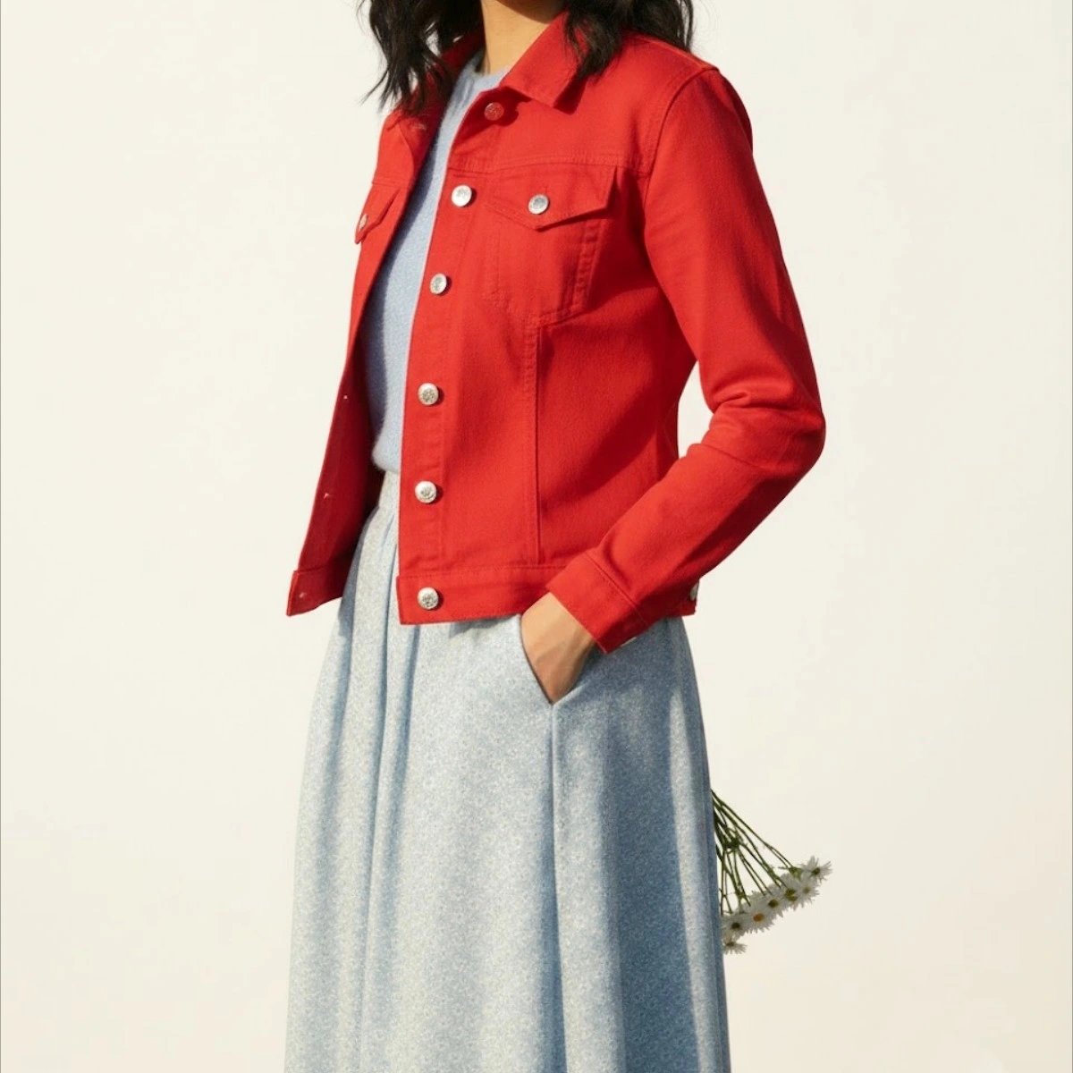 Ladies Red Twill Fancy Jacket